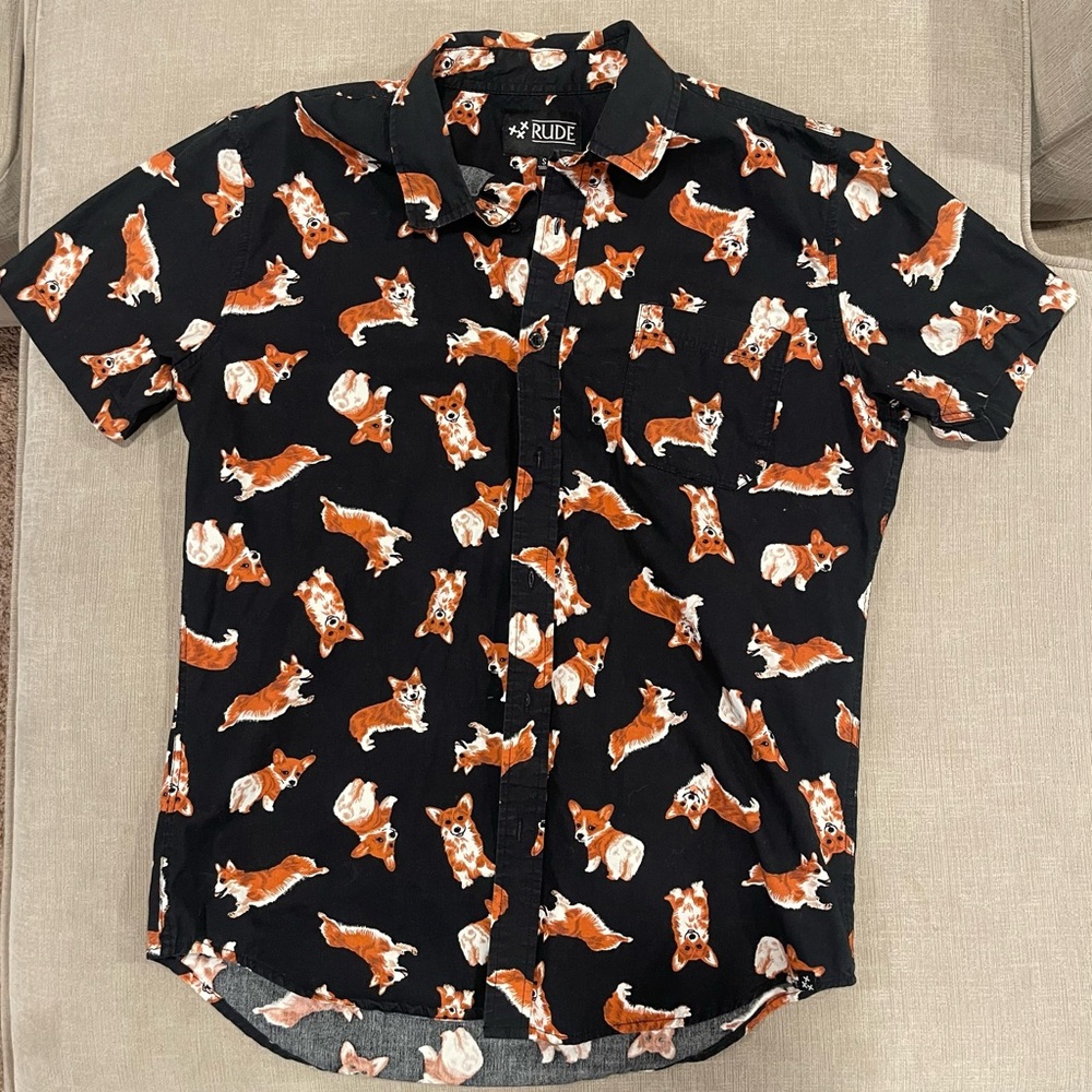 RUDE Black Shirt with Corgi Print